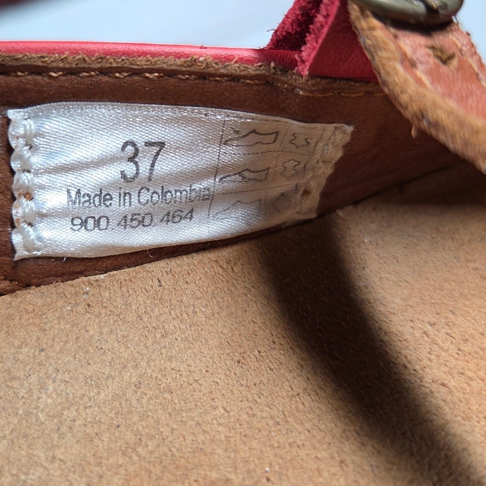 Sergio Tomani Leather Peep Toe Wedge Sandals Women 37 Red Brown Boho Buckle - Picture 4 of 9